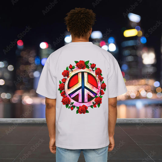 Men's Heavy Oversized Tee Roses with peace By Maggu Cultures